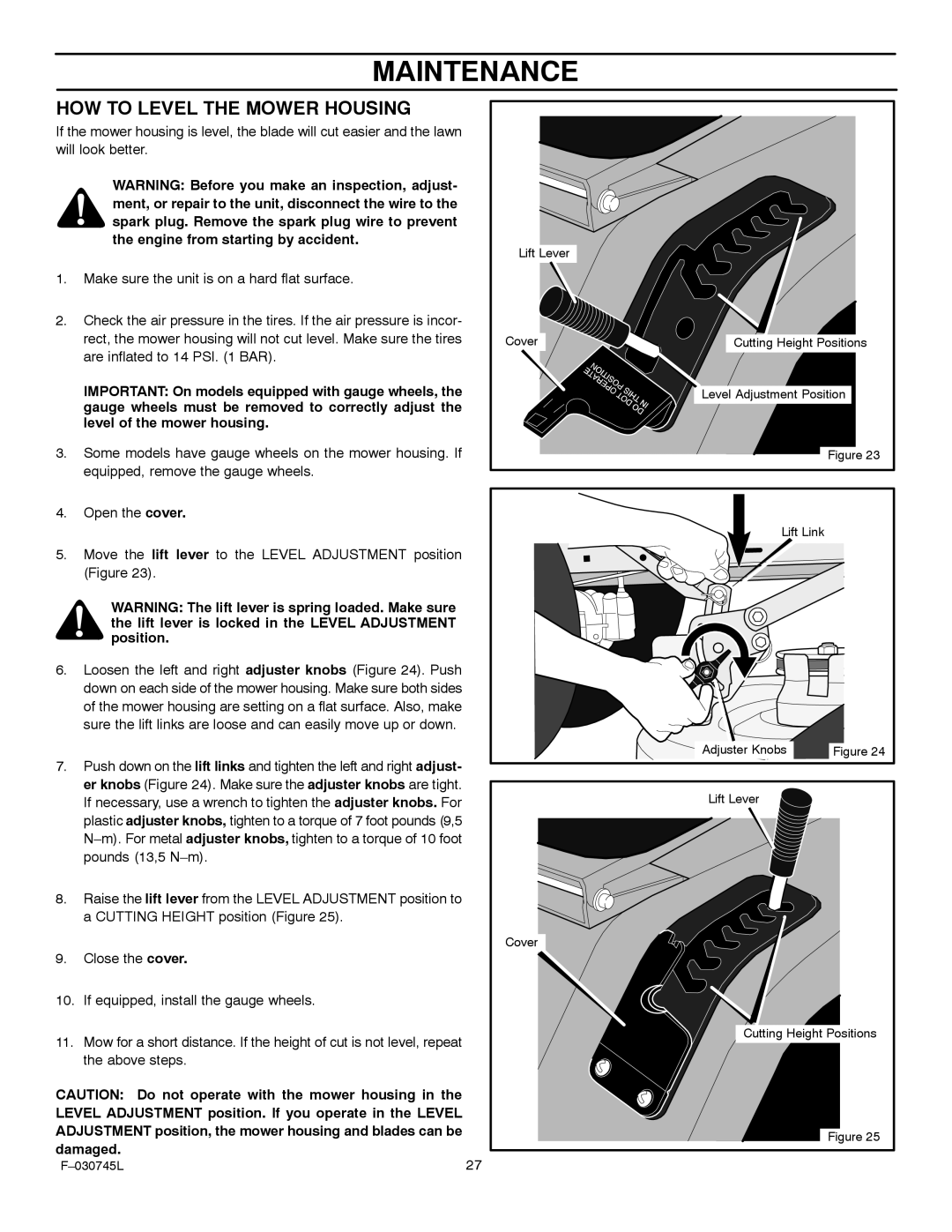 Murray 405000x8B manual HOW to Level the Mower Housing 