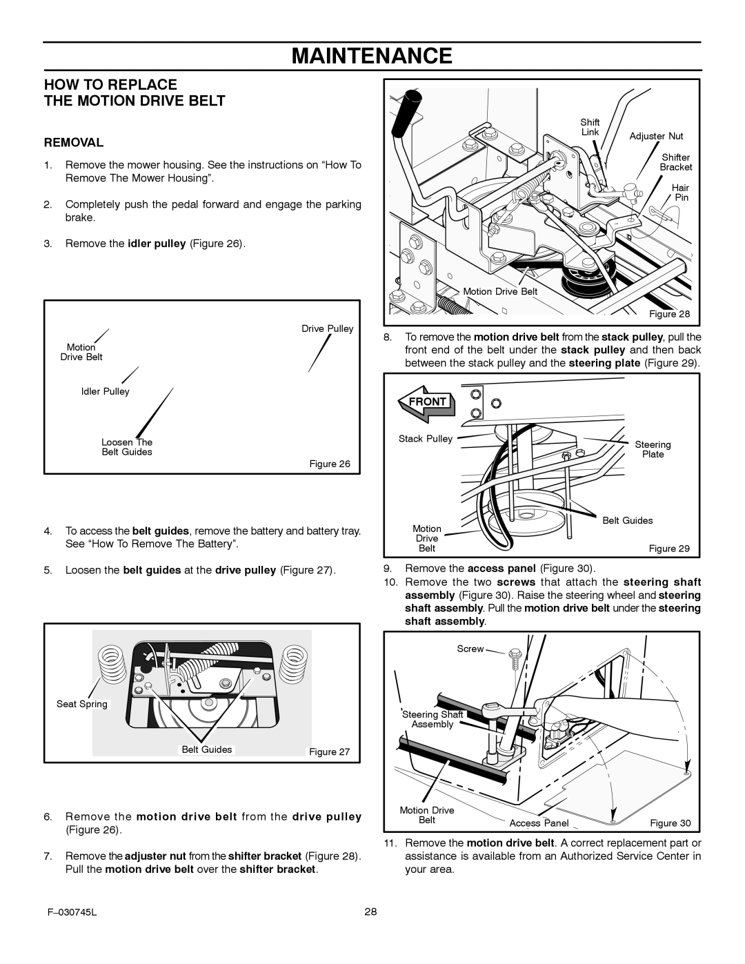 Murray 405000x8B manual HOW to Replace Motion Drive Belt, Removal 