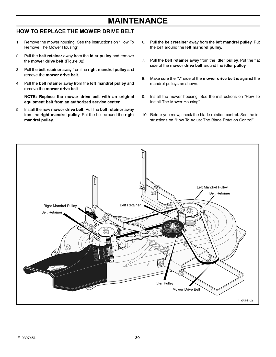 Murray 405000x8B manual HOW to Replace the Mower Drive Belt 