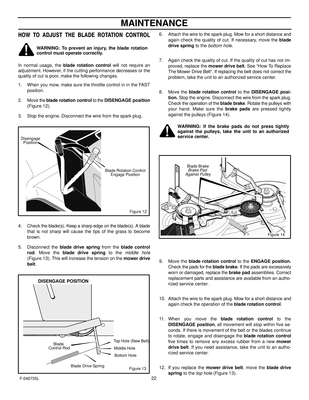 Murray 405000x8C manual HOW to Adjust the Blade Rotation Control 