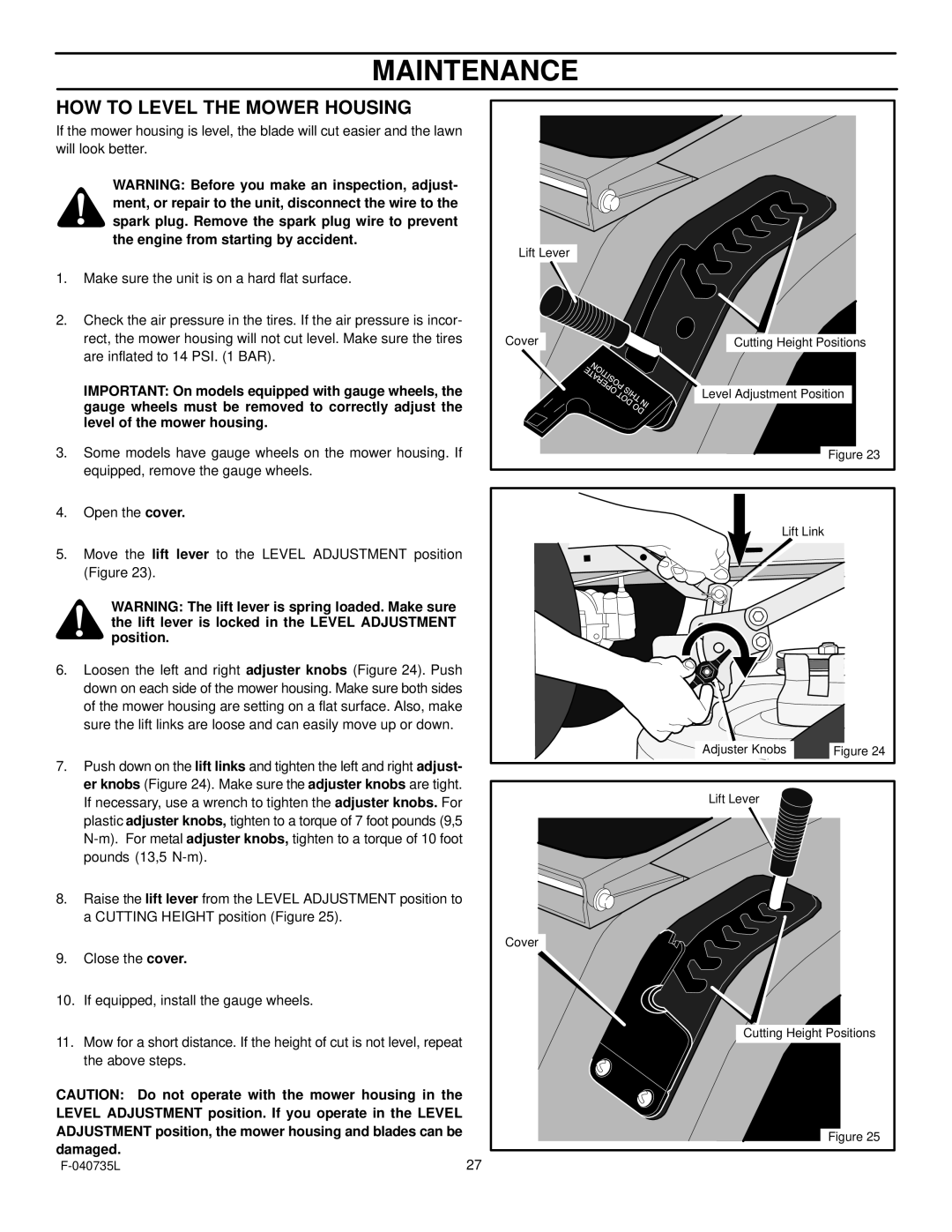 Murray 405000x8C manual HOW to Level the Mower Housing 