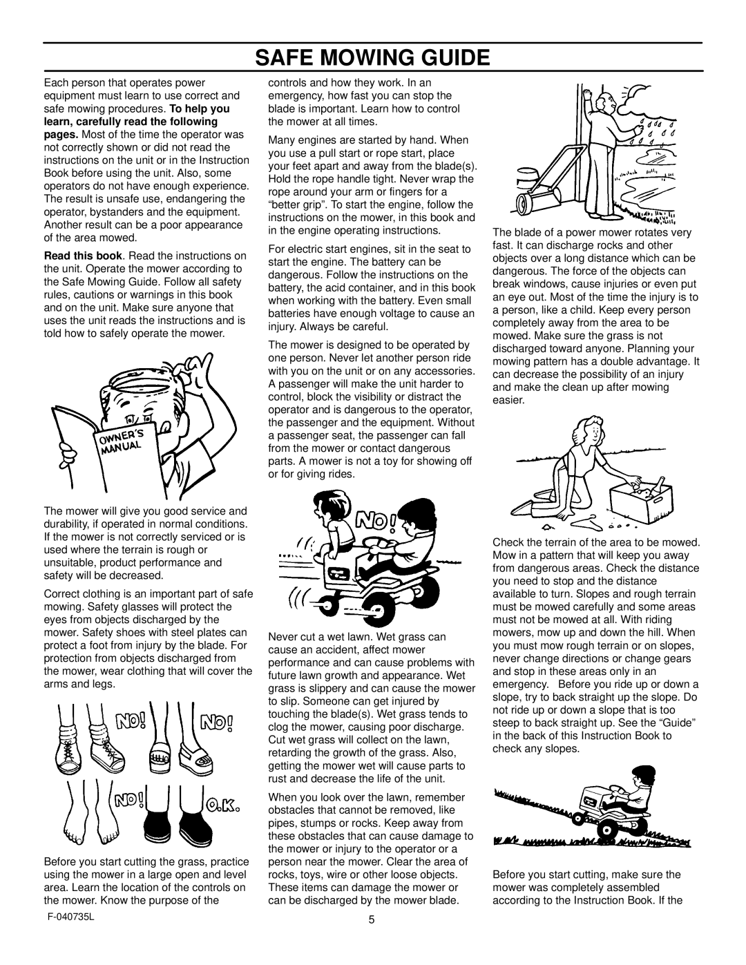 Murray 405000x8C manual Safe Mowing Guide 