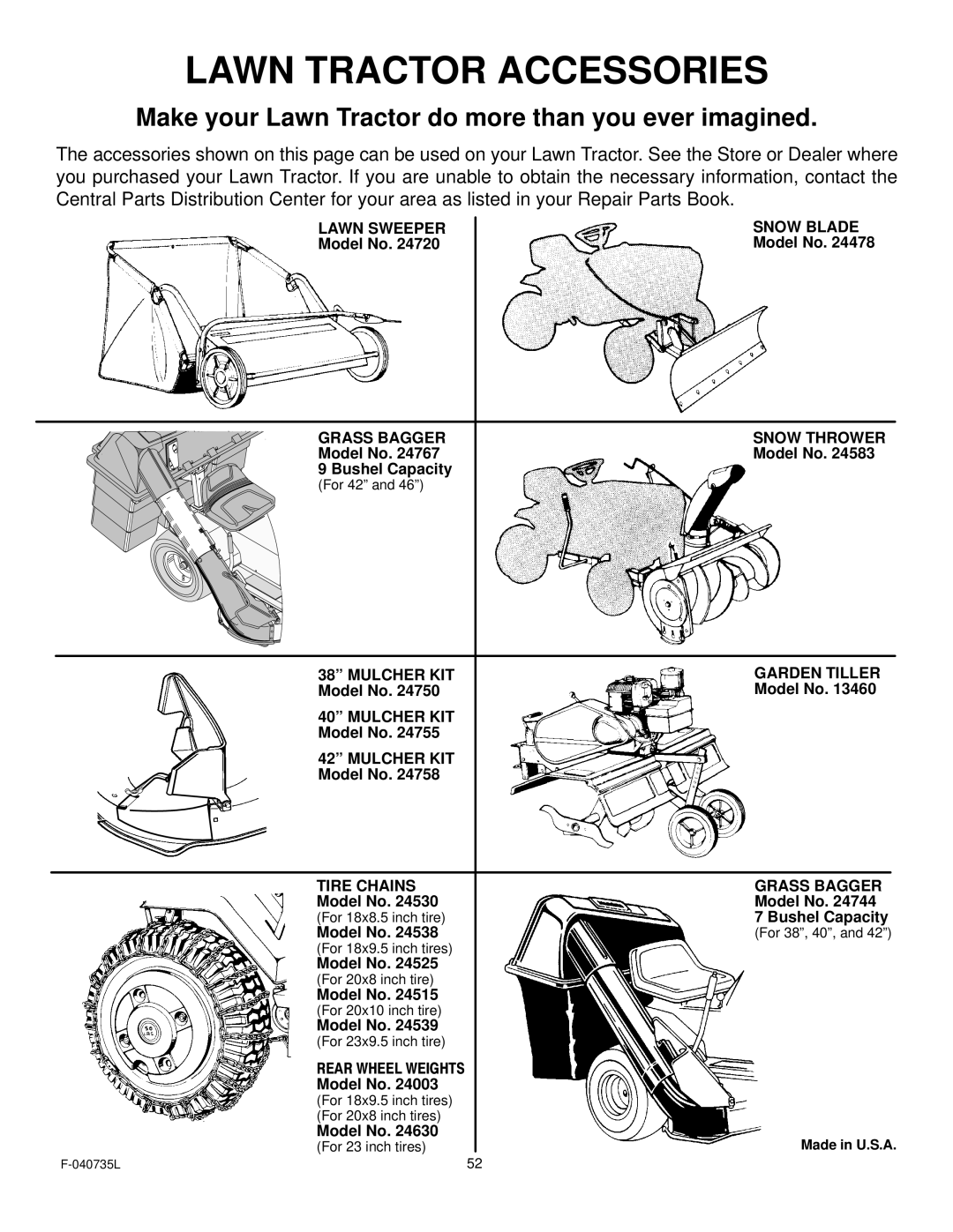 Murray 405000x8C manual Lawn Tractor Accessories 