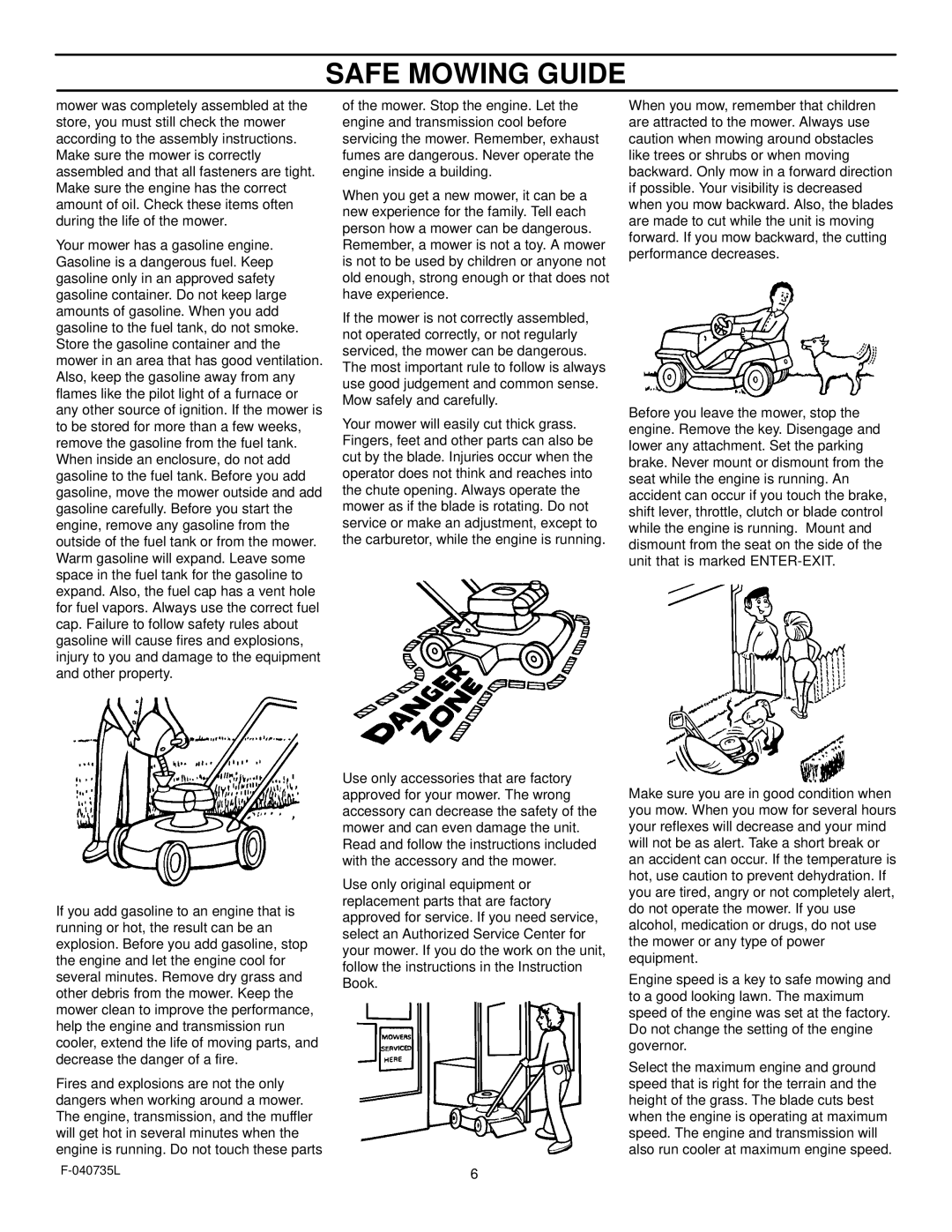 Murray 405000x8C manual Safe Mowing Guide 