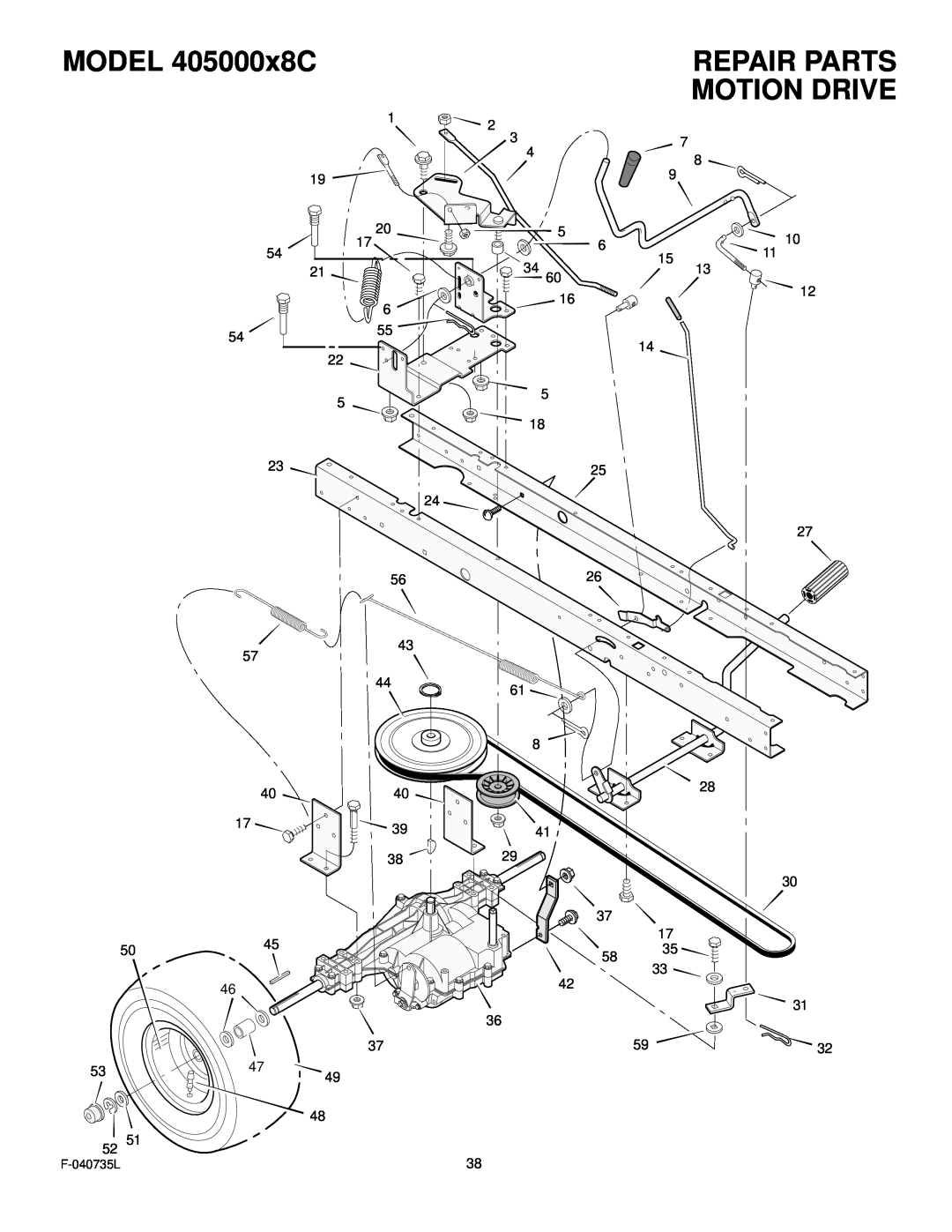 Murray manual Motion Drive, Repair Parts, MODEL 405000x8C, F-040735L 