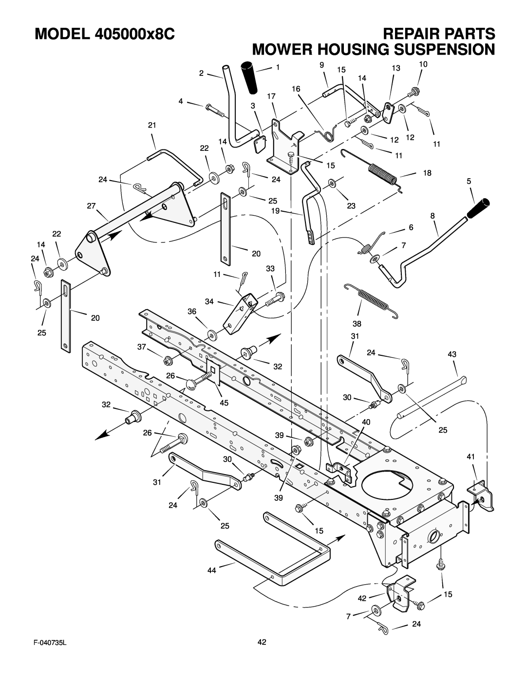 Murray manual Mower Housing Suspension, MODEL 405000x8C, Repair Parts, F-040735L 