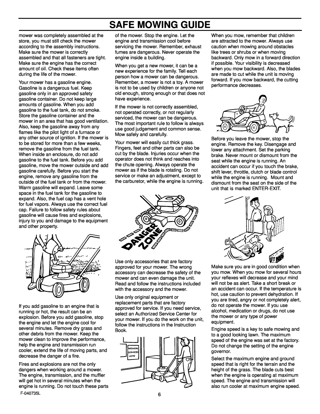Murray 405000x8C manual Safe Mowing Guide 