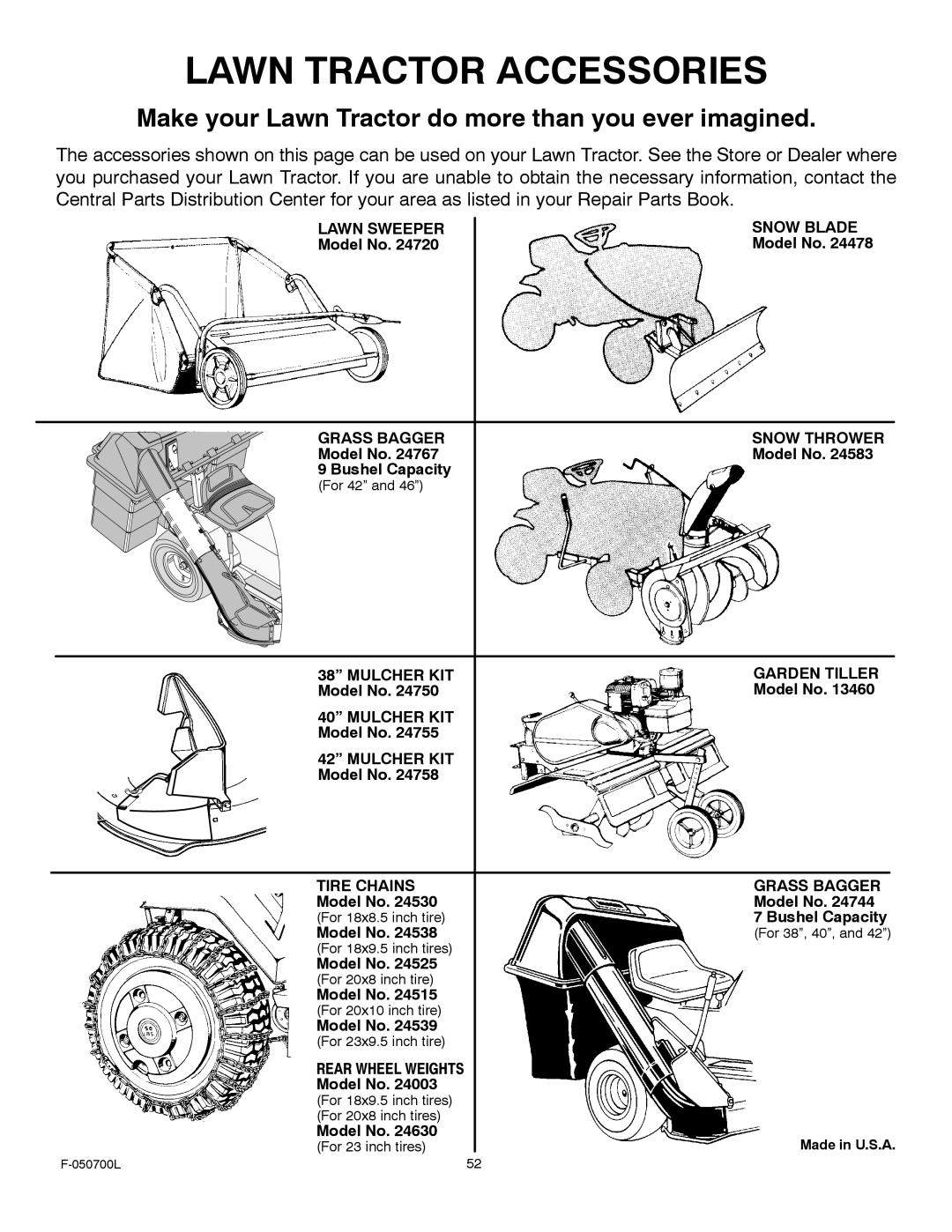 Murray 405000x8E manual Lawn Tractor Accessories 