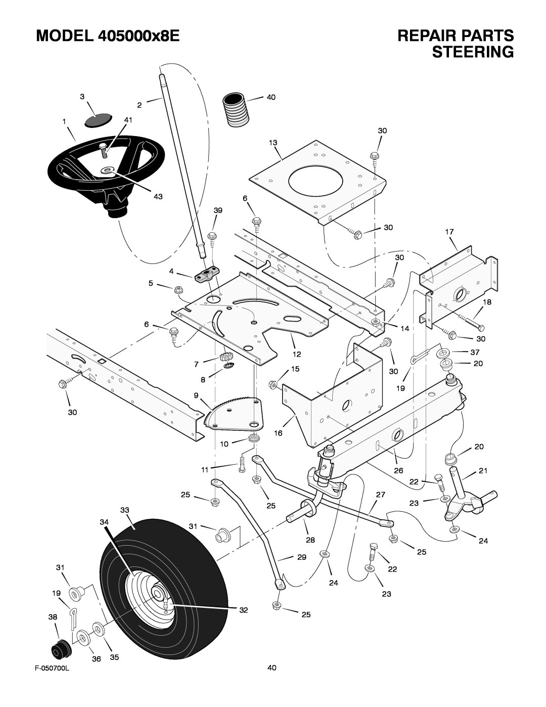 Murray manual Steering, MODEL 405000x8E, Repair Parts, F-050700L 