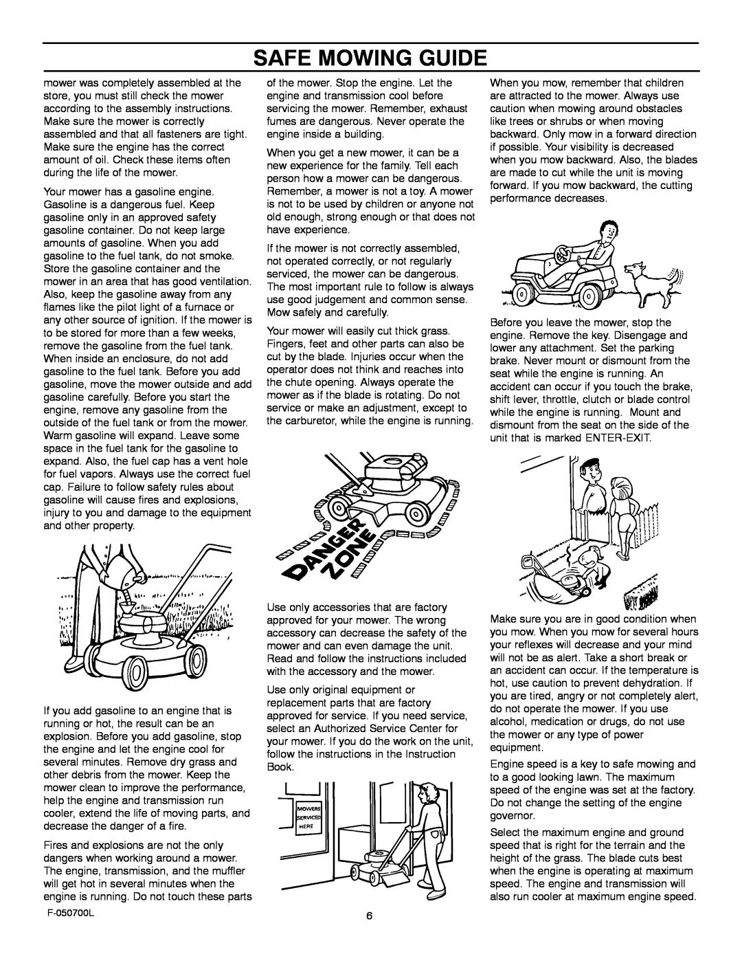 Murray 405000x8E manual Safe Mowing Guide 