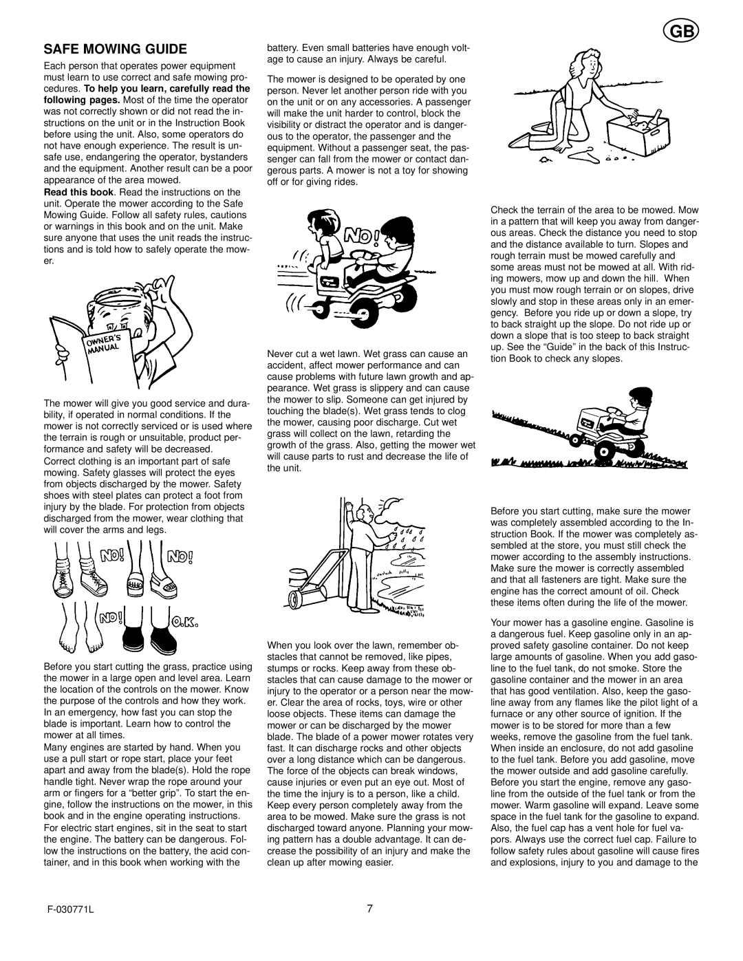 Murray 405001x78B manual Safe Mowing Guide 