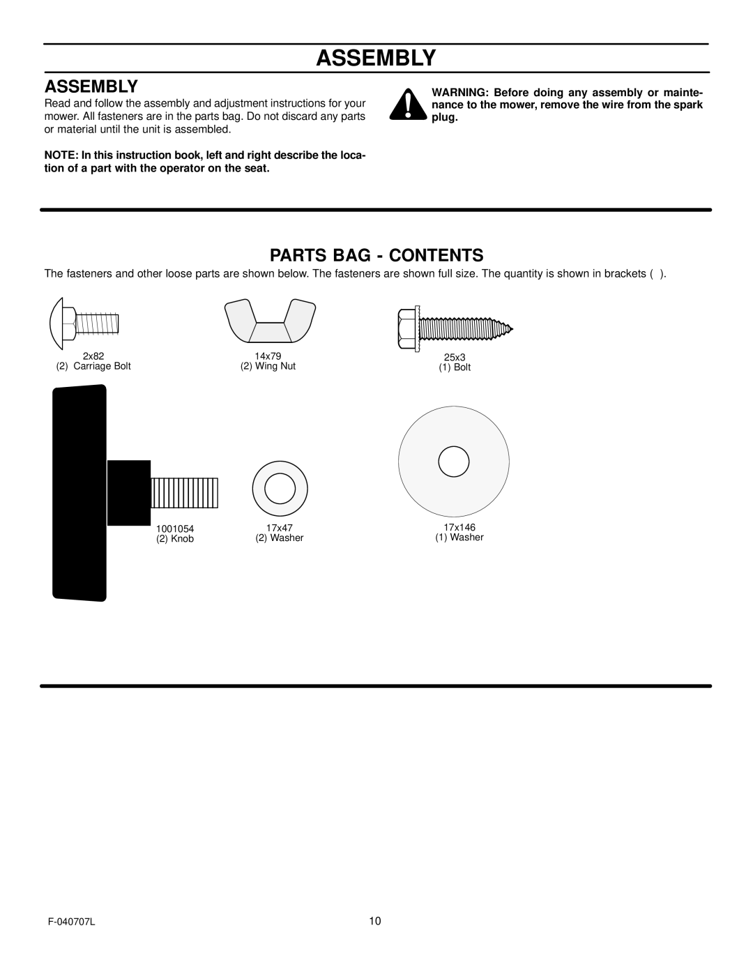 Murray 405005x99B manual Assembly 