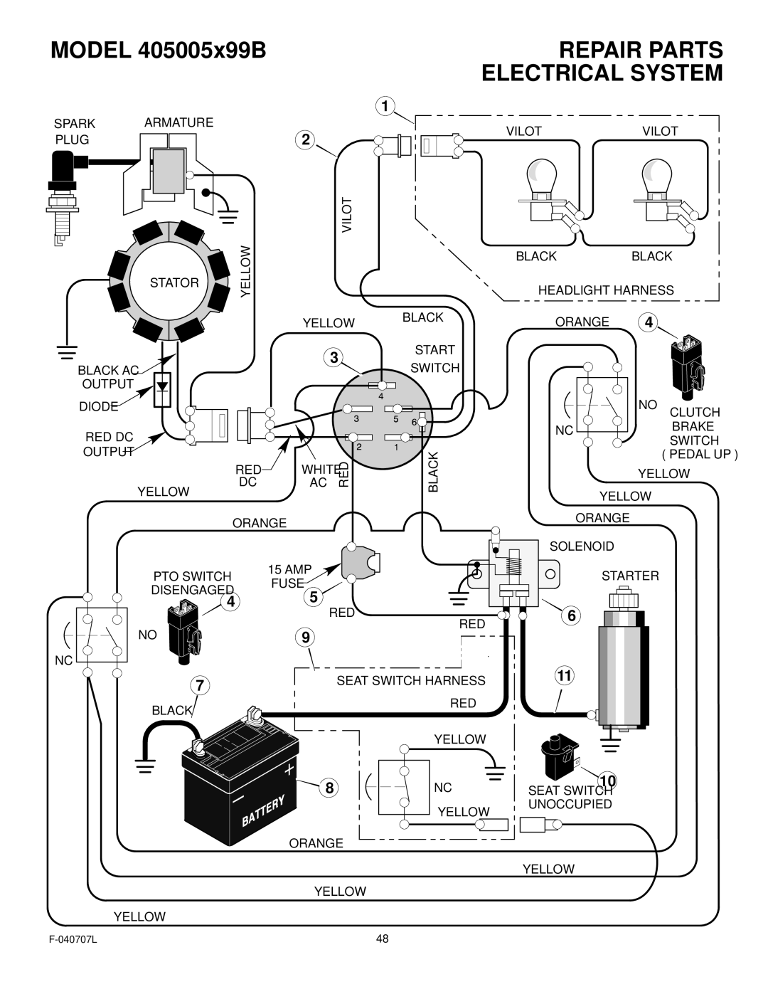 Murray 405005x99B manual Repair Parts Electrical System 