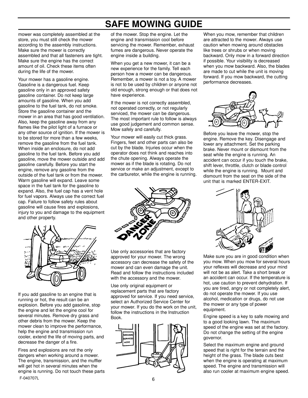 Murray 405005x99B manual Safe Mowing Guide 