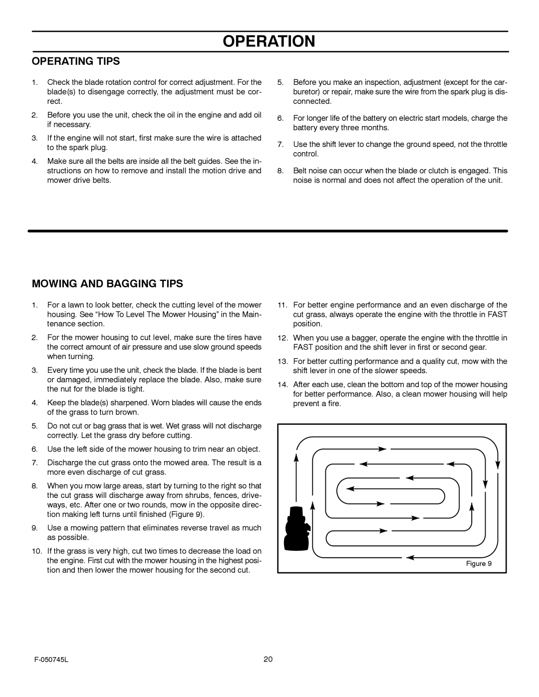 Murray 405011x48A manual Operating Tips, Mowing and Bagging Tips 