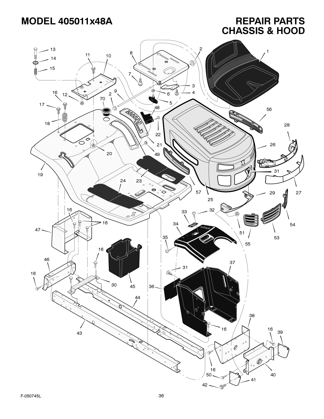 Murray 405011x48A manual Repair Parts, Chassis & Hood 