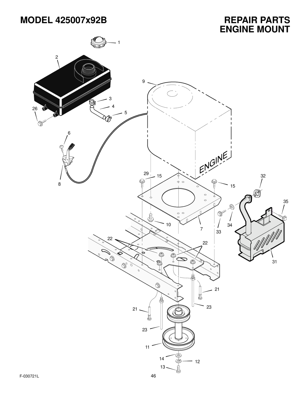 Murray 425007x92B manual Repair Parts Engine Mount 