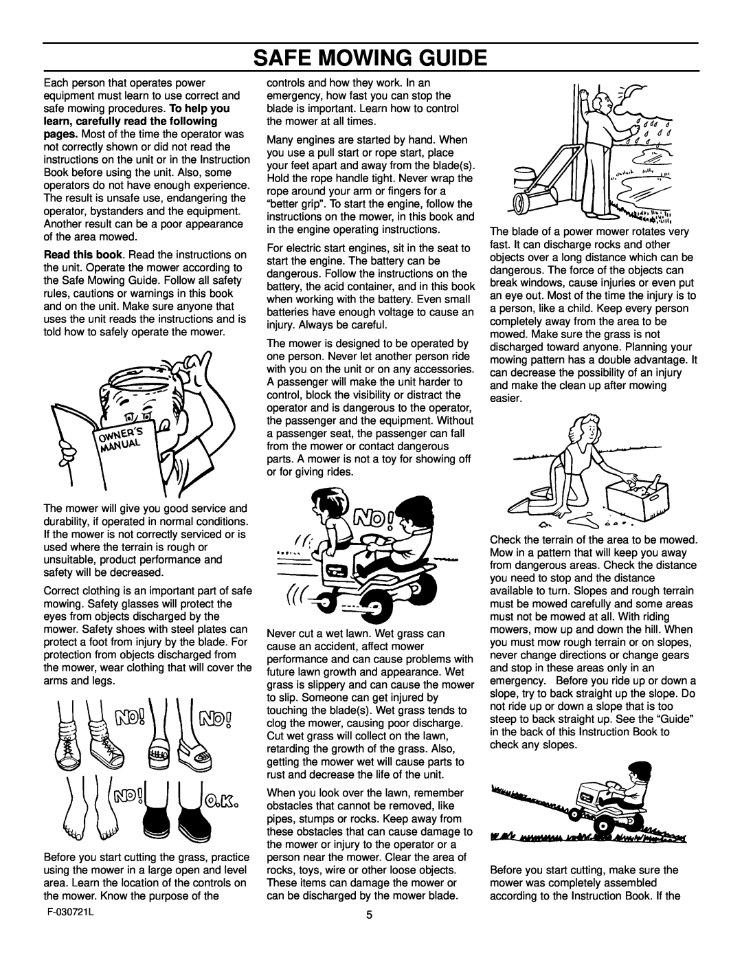 Murray 425007x92B manual Safe Mowing Guide 