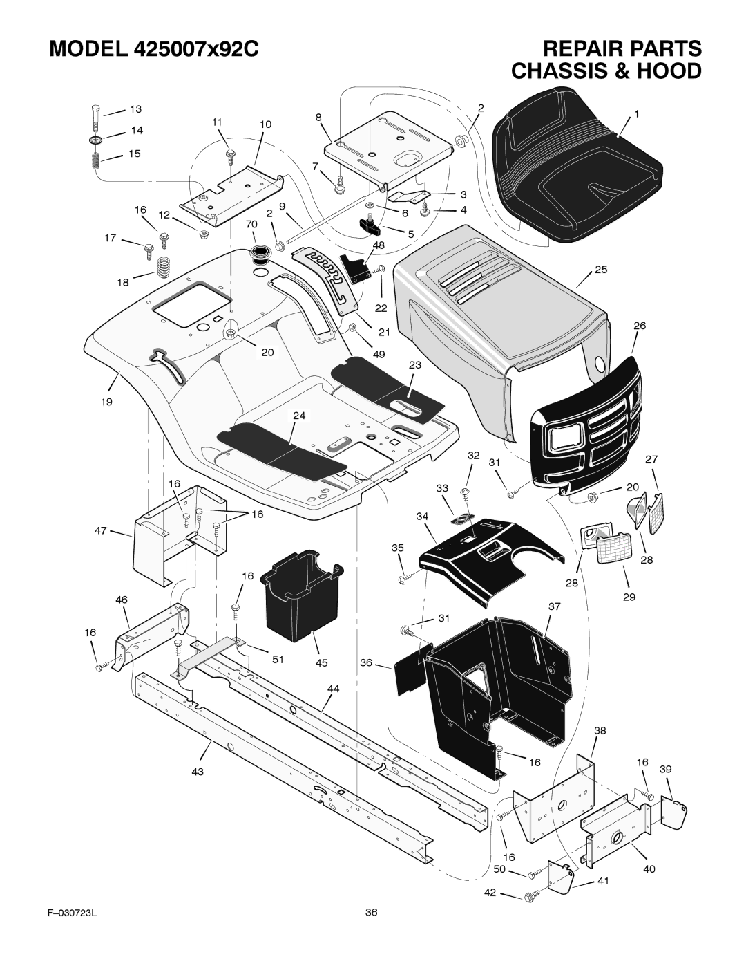 Murray 425007x92C manual Repair Parts Chassis & Hood 