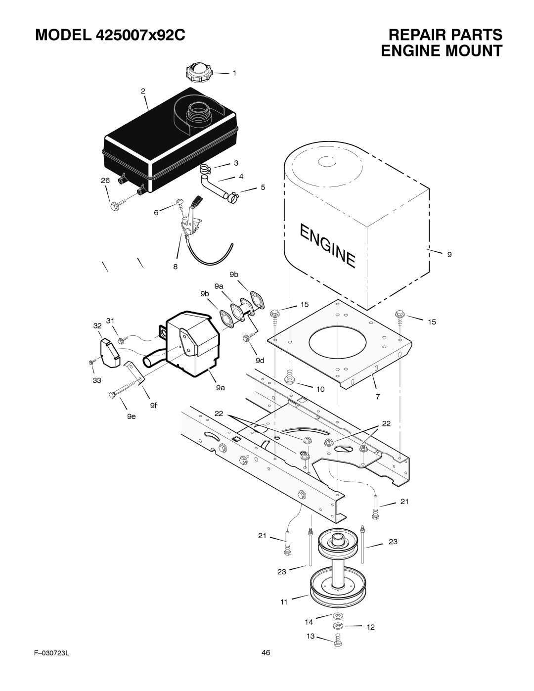 Murray 425007x92C manual Repair Parts Engine Mount 