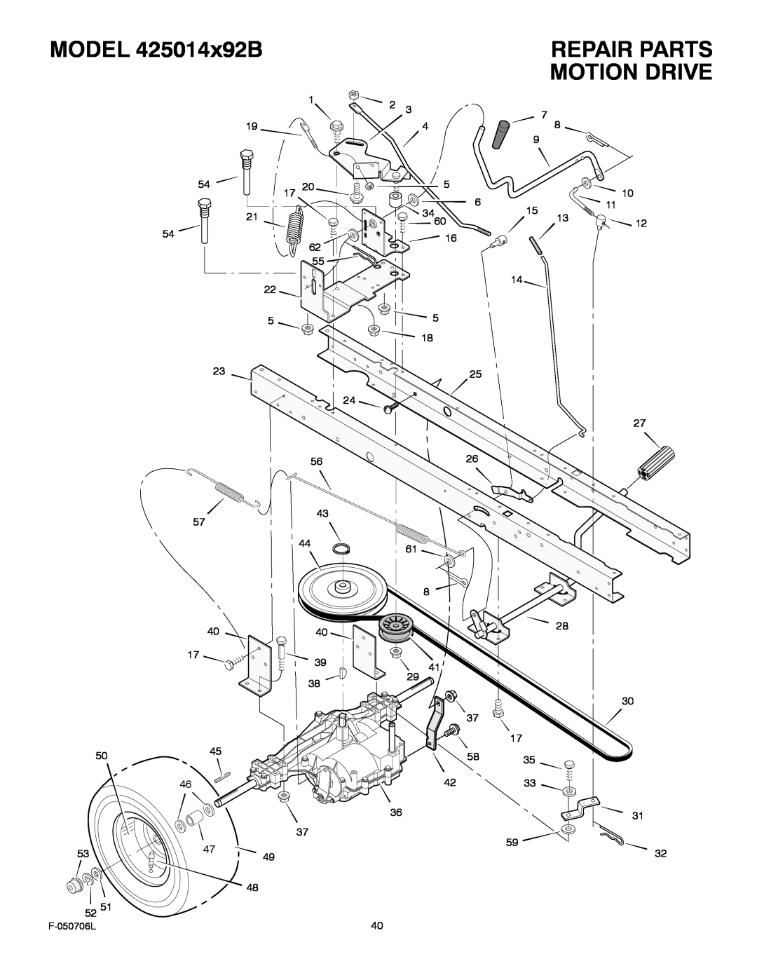 Murray manual Motion Drive, MODEL 425014x92B, Repair Parts 