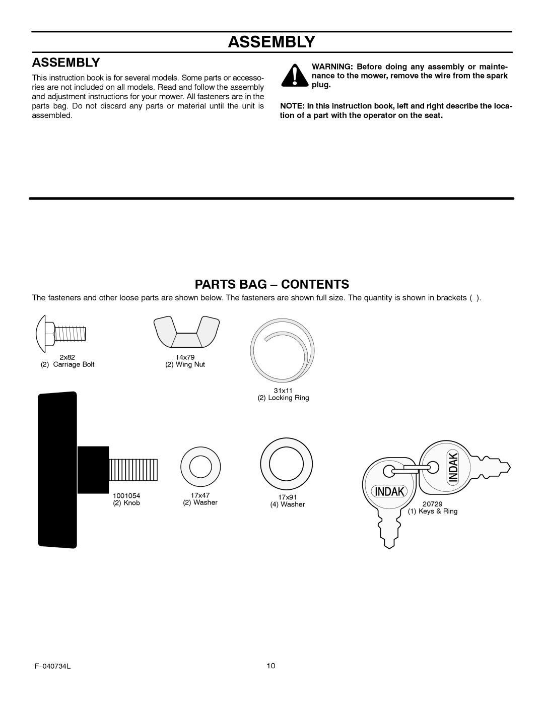 Murray 425015x92A manual Assembly 