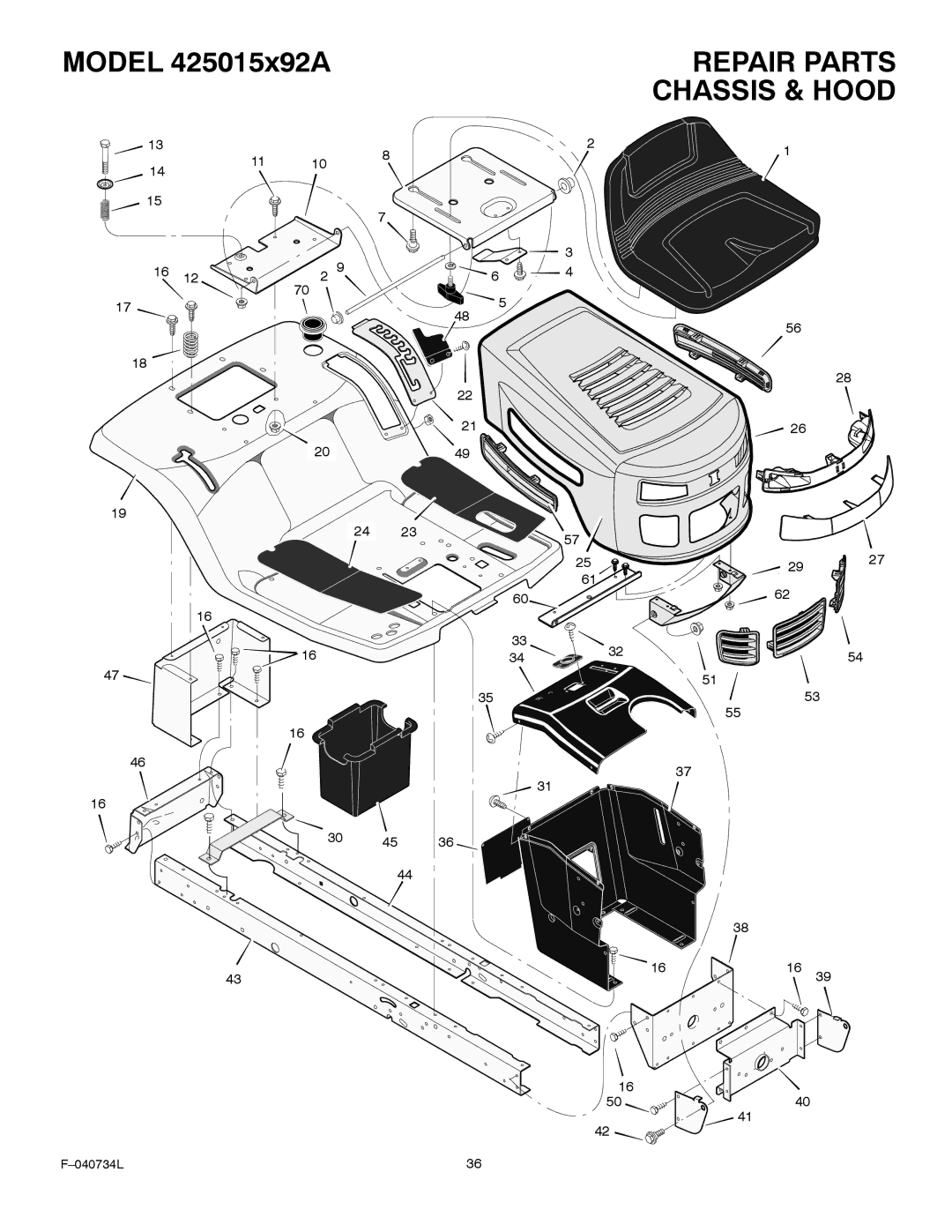 Murray 425015x92A manual Repair Parts, Chassis & Hood 