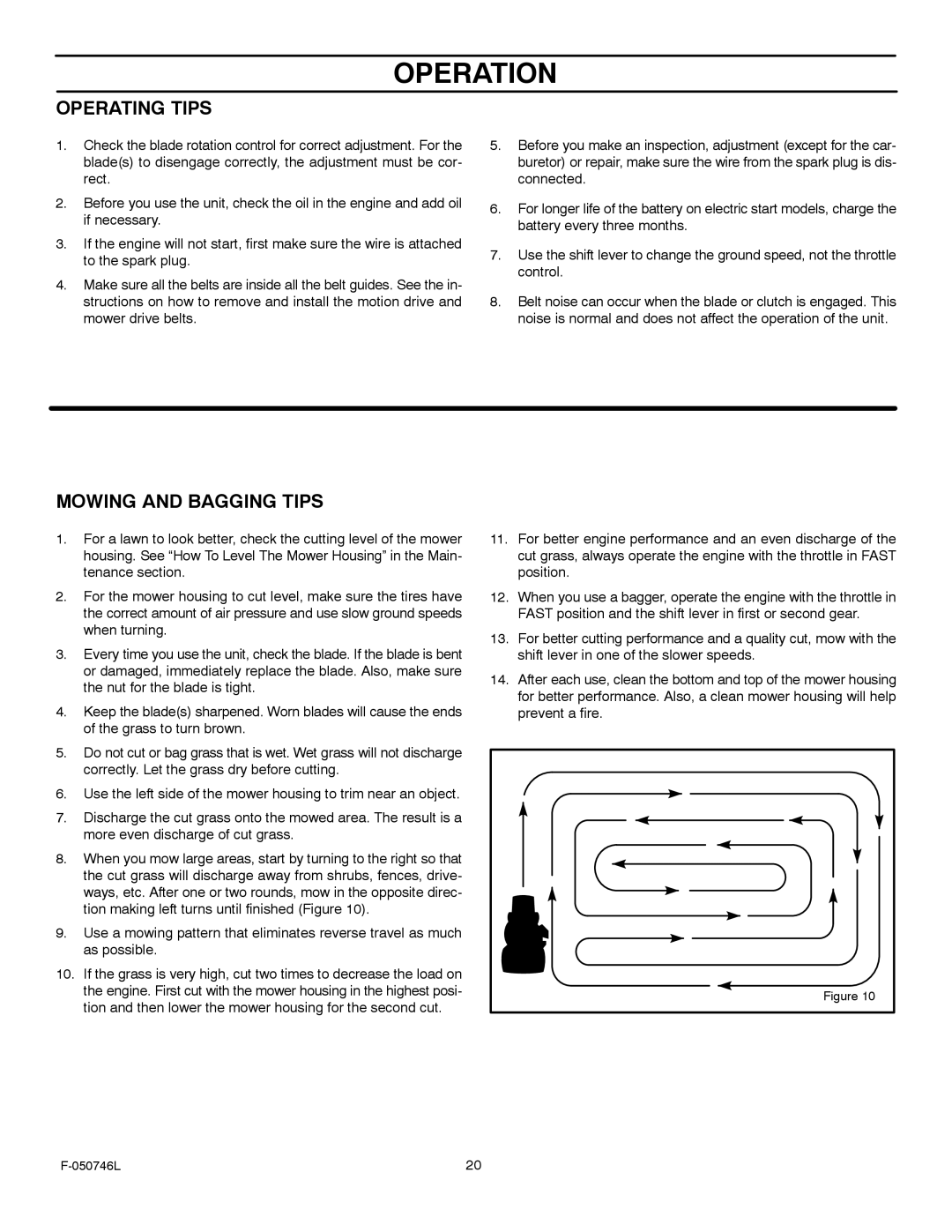 Murray 425016x48A manual Operating Tips, Mowing and Bagging Tips 