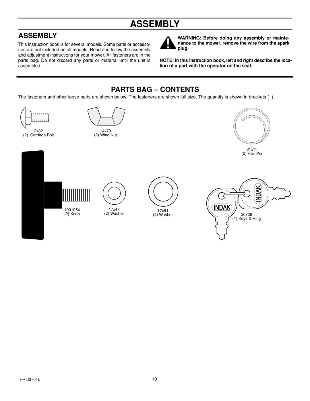 Murray 425303x92B manual Assembly 