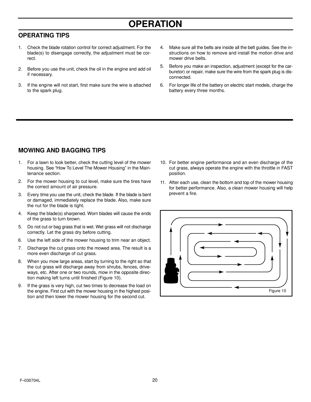 Murray 425303x92B manual Operating Tips, Mowing and Bagging Tips 