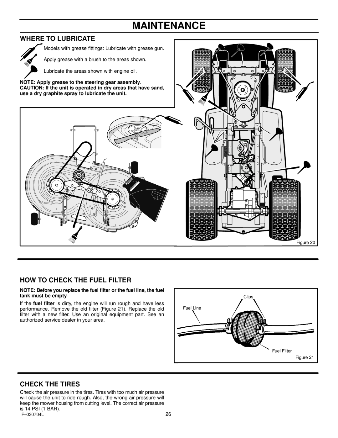 Murray 425303x92B manual Where to Lubricate, HOW to Check the Fuel Filter 