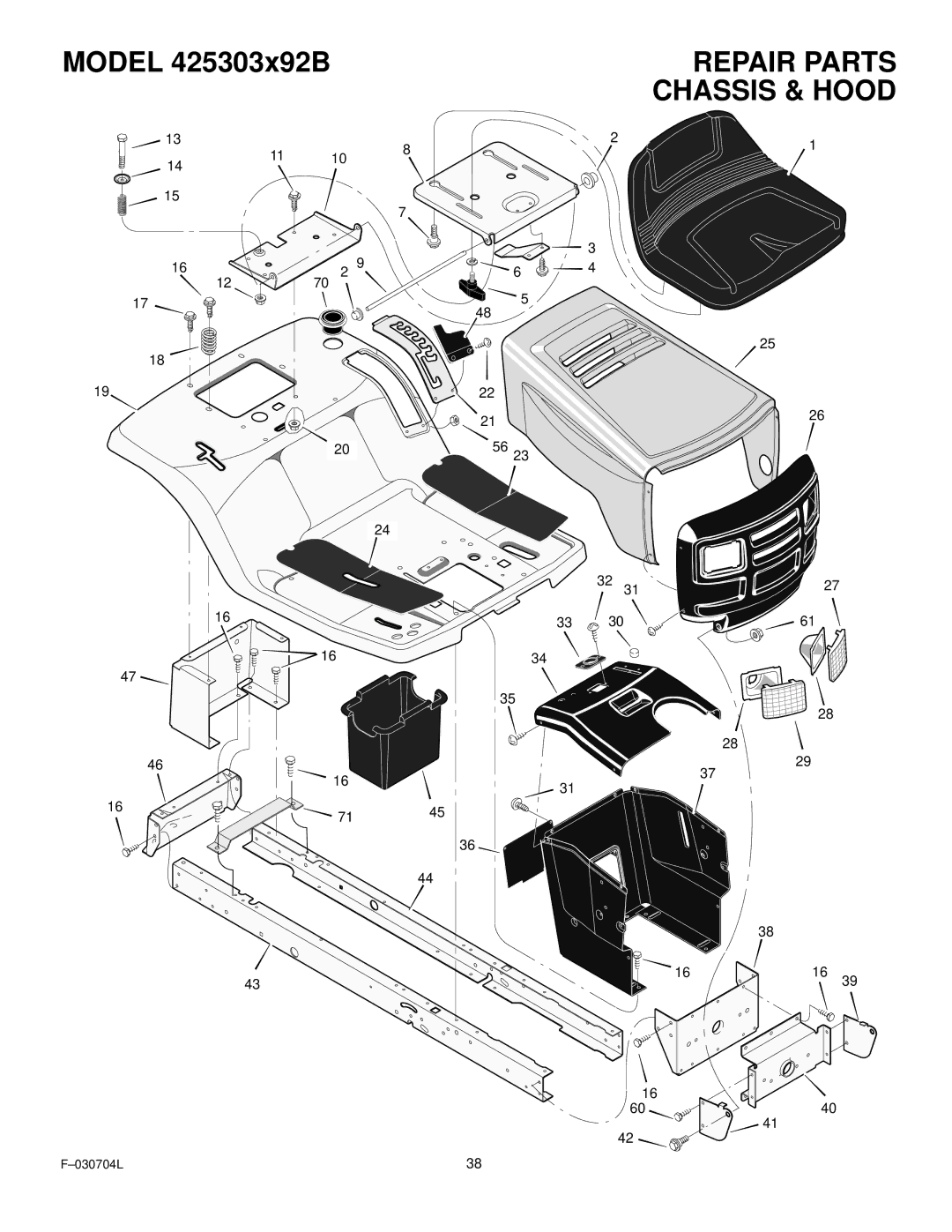 Murray 425303x92B manual Repair Parts, Chassis & Hood 