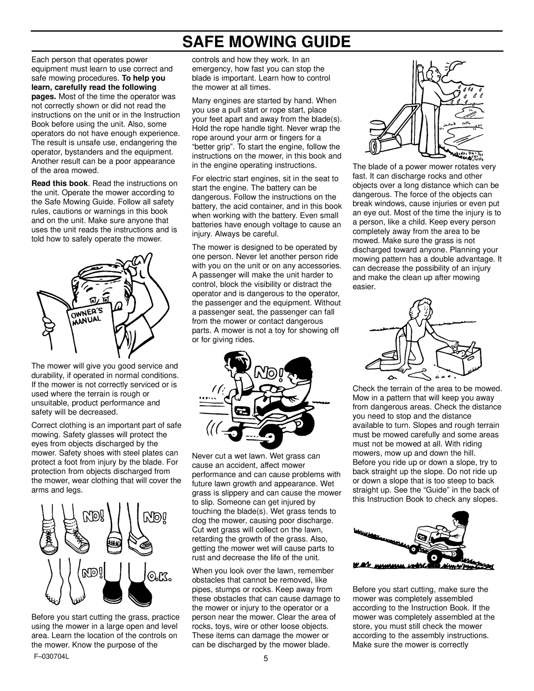 Murray 425303x92B manual Safe Mowing Guide 