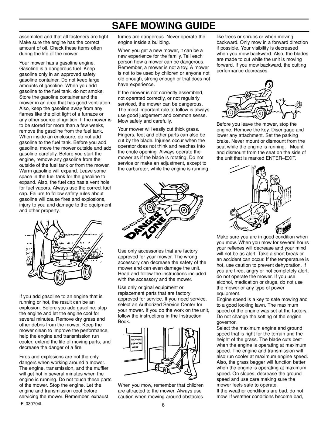 Murray 425303x92B manual Safe Mowing Guide 