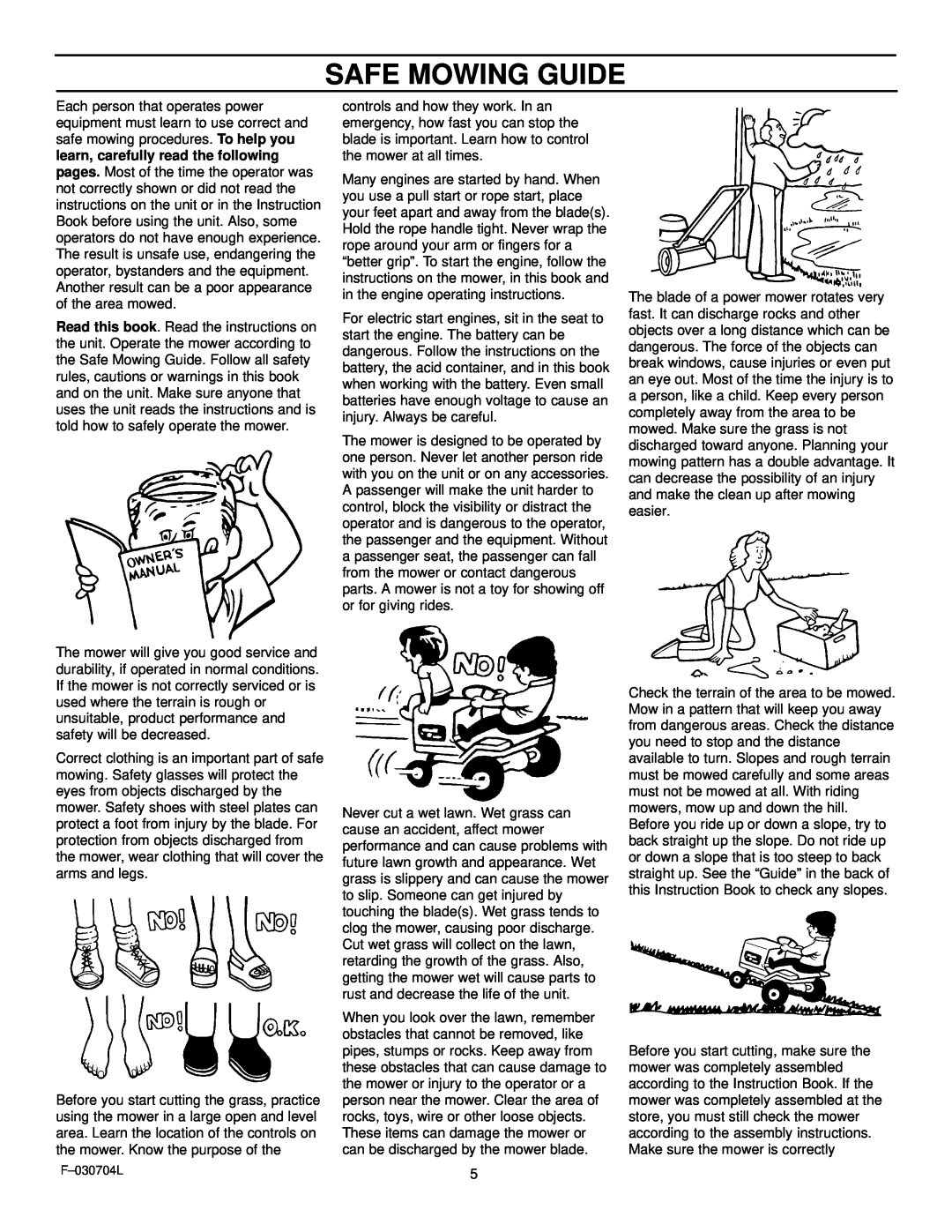 Murray 425303x92B manual Safe Mowing Guide 
