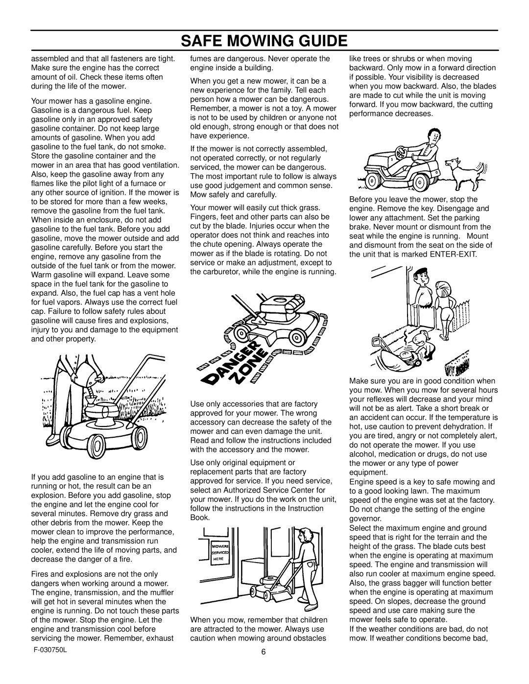 Murray 425306x48A manual Safe Mowing Guide 