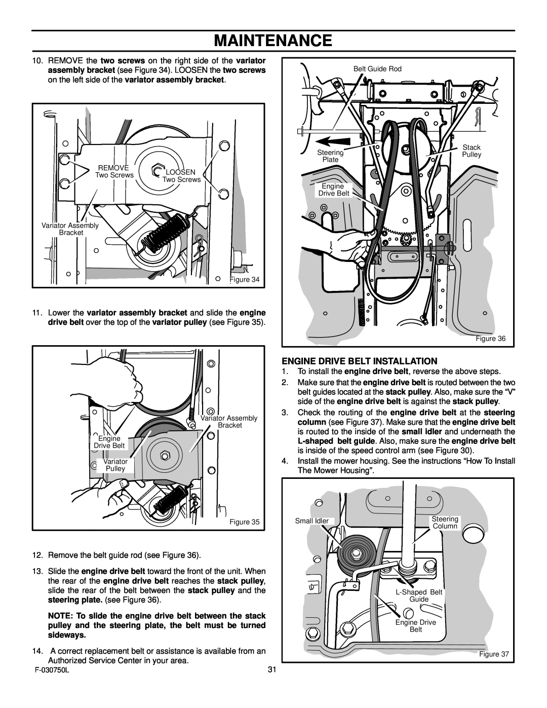 Murray 425306x48A manual Maintenance, Engine Drive Belt Installation 