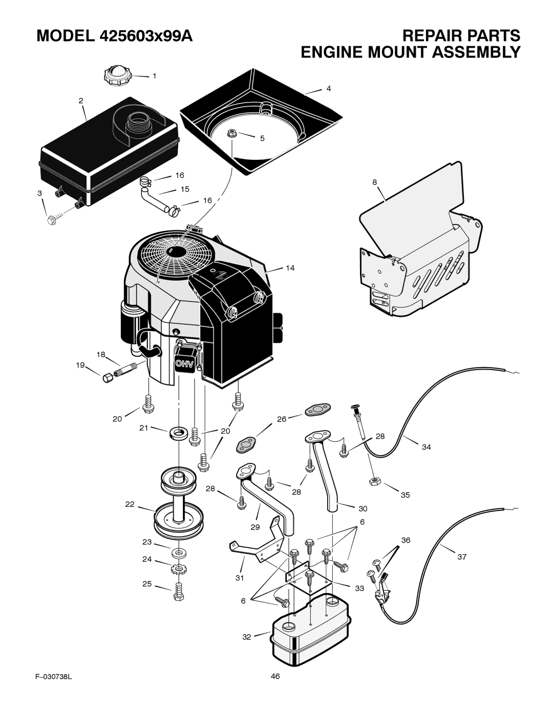 Murray manual Model 425603x99AREPAIR Parts Engine Mount Assembly 