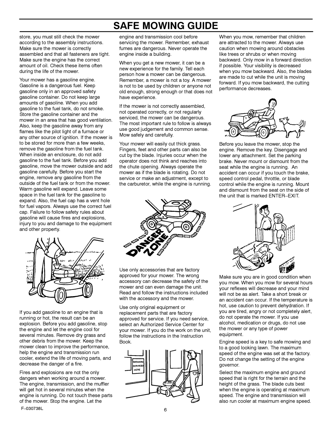 Murray 425603x99A manual Safe Mowing Guide 