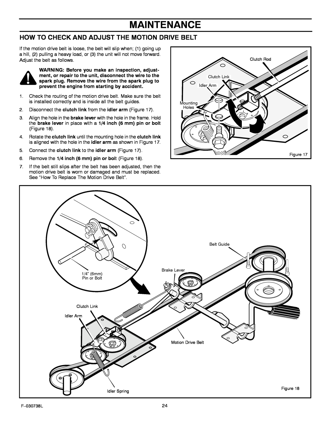 Murray 425603x99A manual Maintenance, How To Check And Adjust The Motion Drive Belt 
