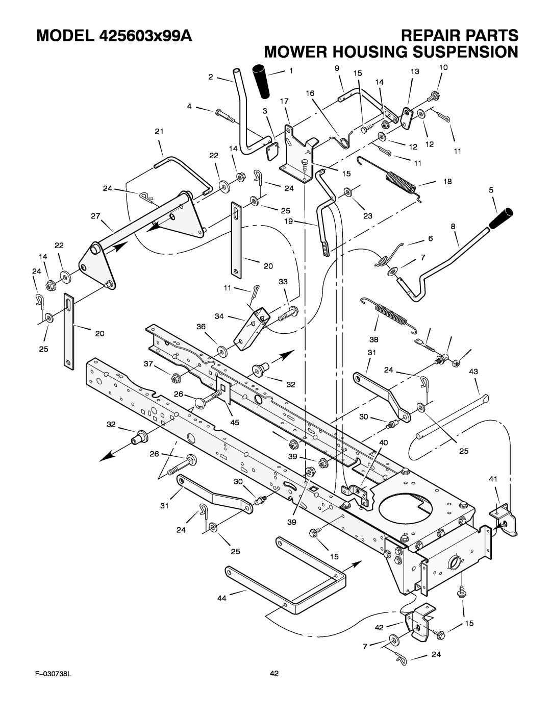 Murray manual Mower Housing Suspension, MODEL 425603x99A, Repair Parts, F-030738L 