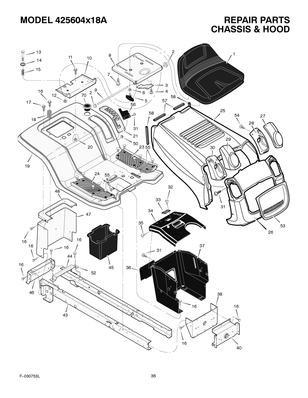 Murray 425604x18A manual Repair Parts, Chassis & Hood 