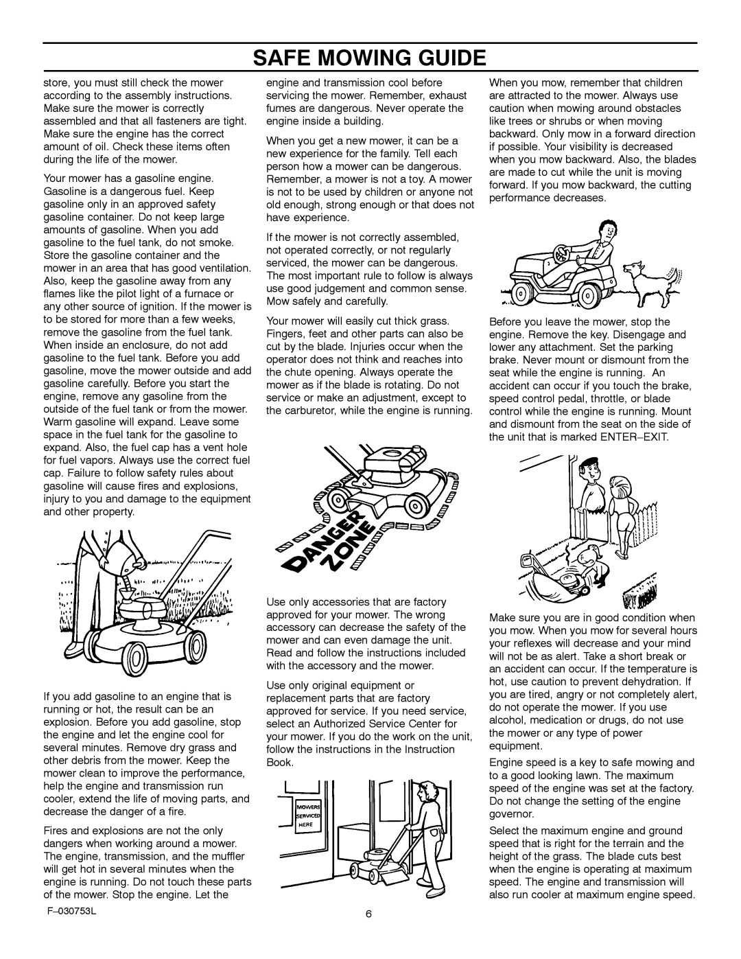 Murray 425604x18A manual Safe Mowing Guide 