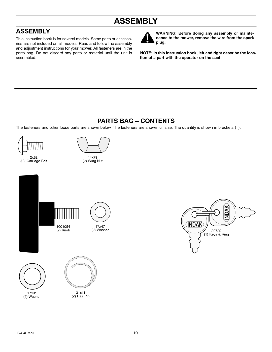 Murray 425620x92A manual Assembly 