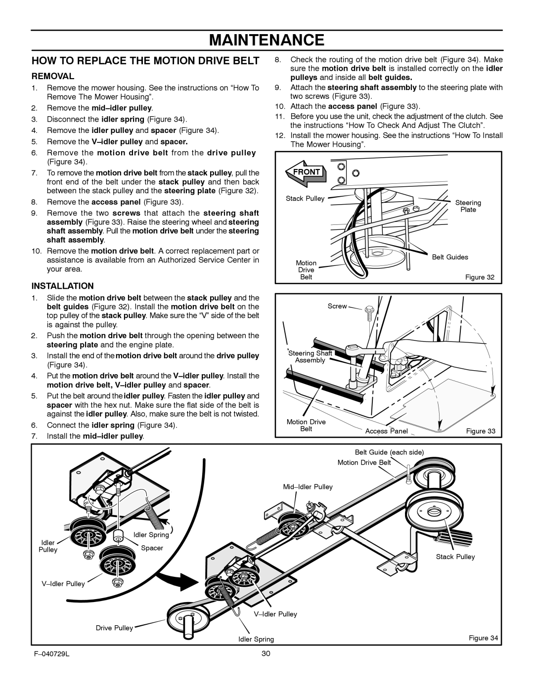 Murray 425620x92A manual HOW to Replace the Motion Drive Belt, Removal 