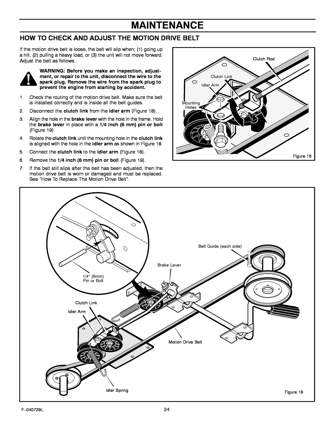 Murray 425620x92A manual Maintenance, How To Check And Adjust The Motion Drive Belt 