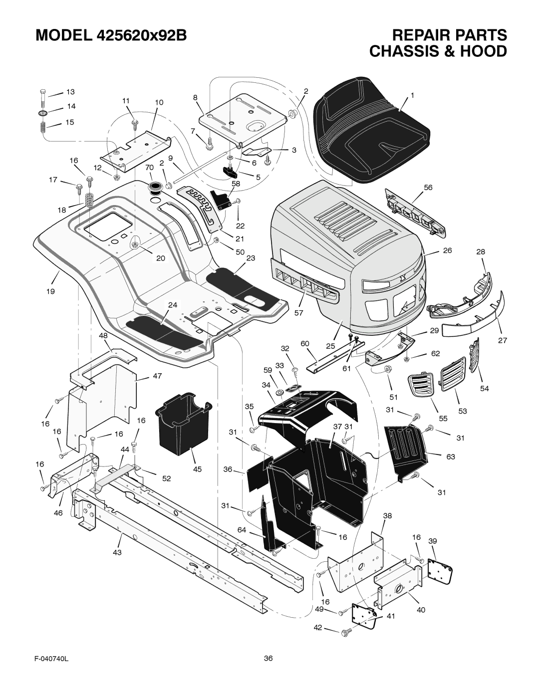 Murray 425620x92B manual Repair Parts, Chassis & Hood 