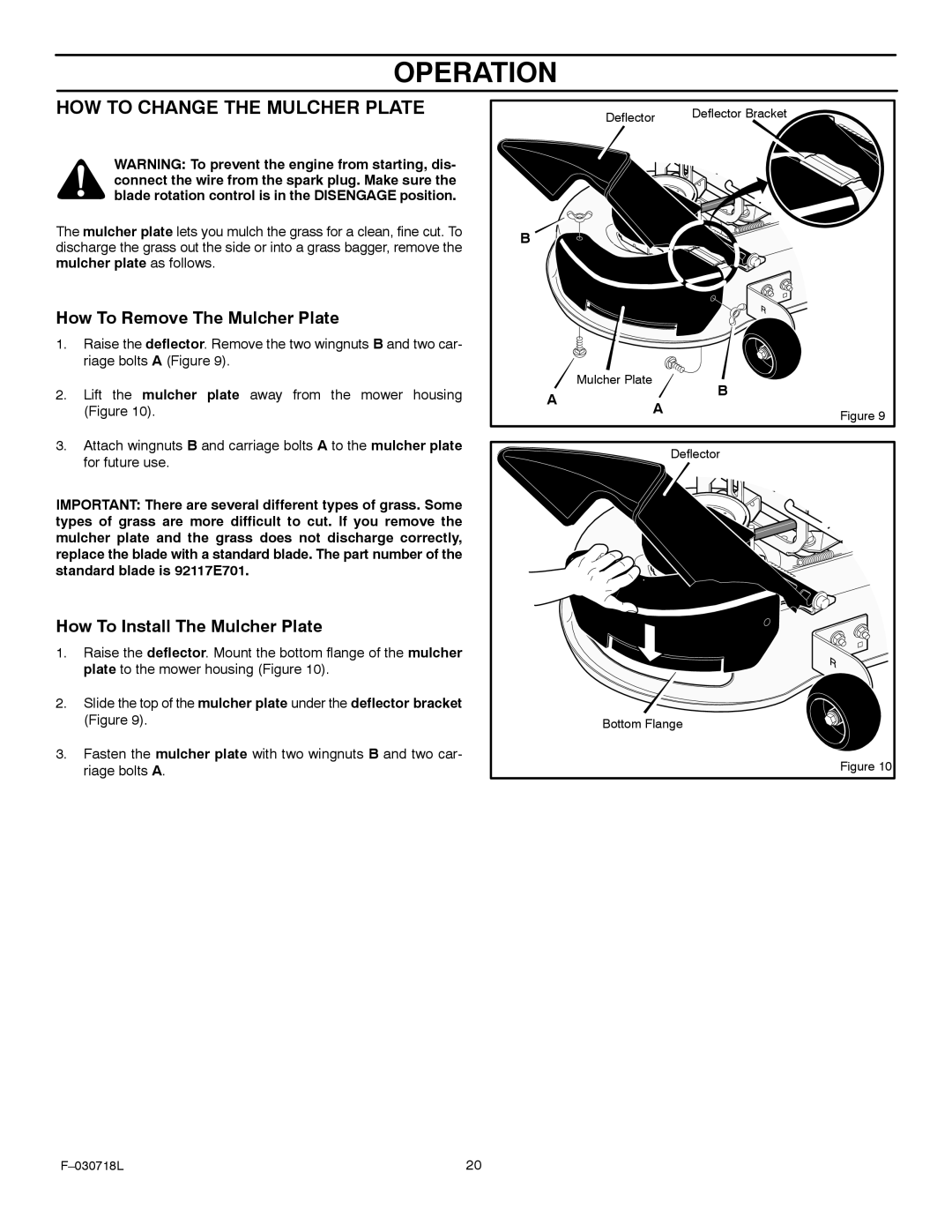 Murray 461000x8A manual HOW to Change the Mulcher Plate, How To Remove The Mulcher Plate 