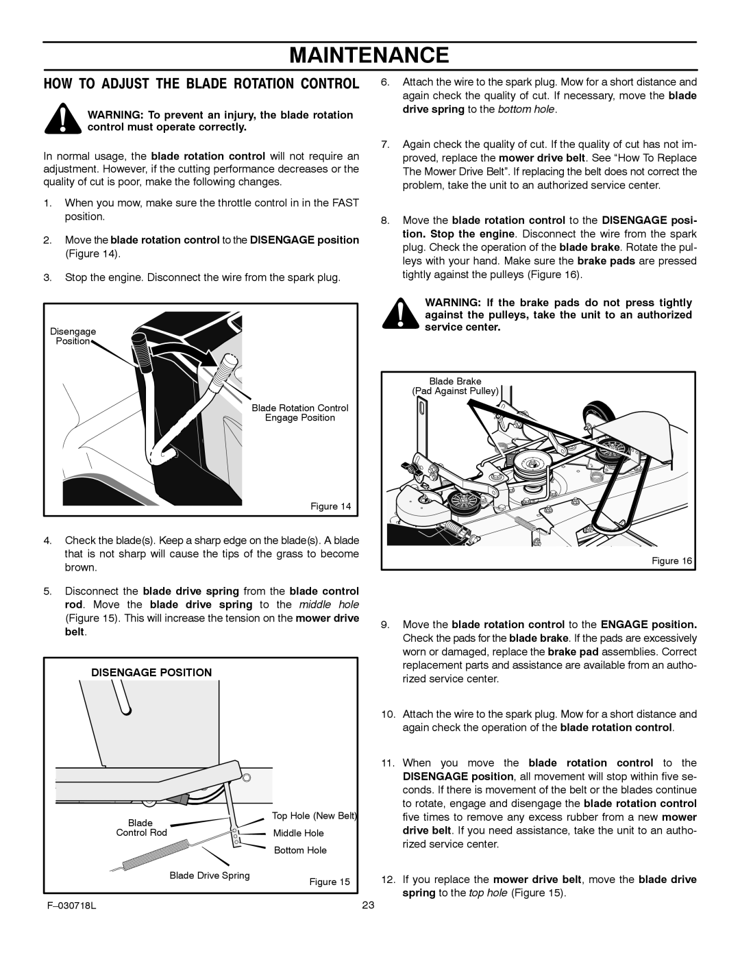 Murray 461000x8A manual HOW to Adjust the Blade Rotation Control 