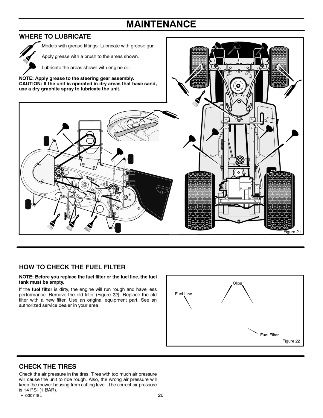 Murray 461000x8A manual Where to Lubricate, HOW to Check the Fuel Filter 